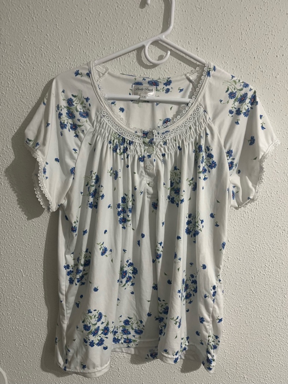 Blue Floral Short-Sleeve comfortable sleep Top -